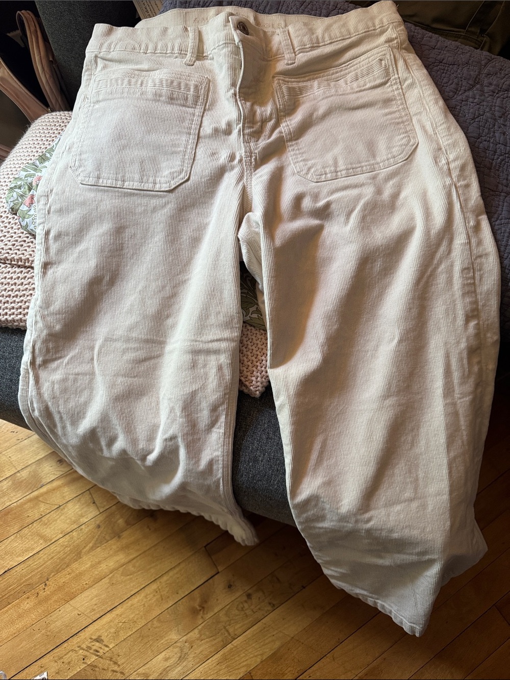 American Eagle Outfitters Cream Corduroy High-Rise Pants